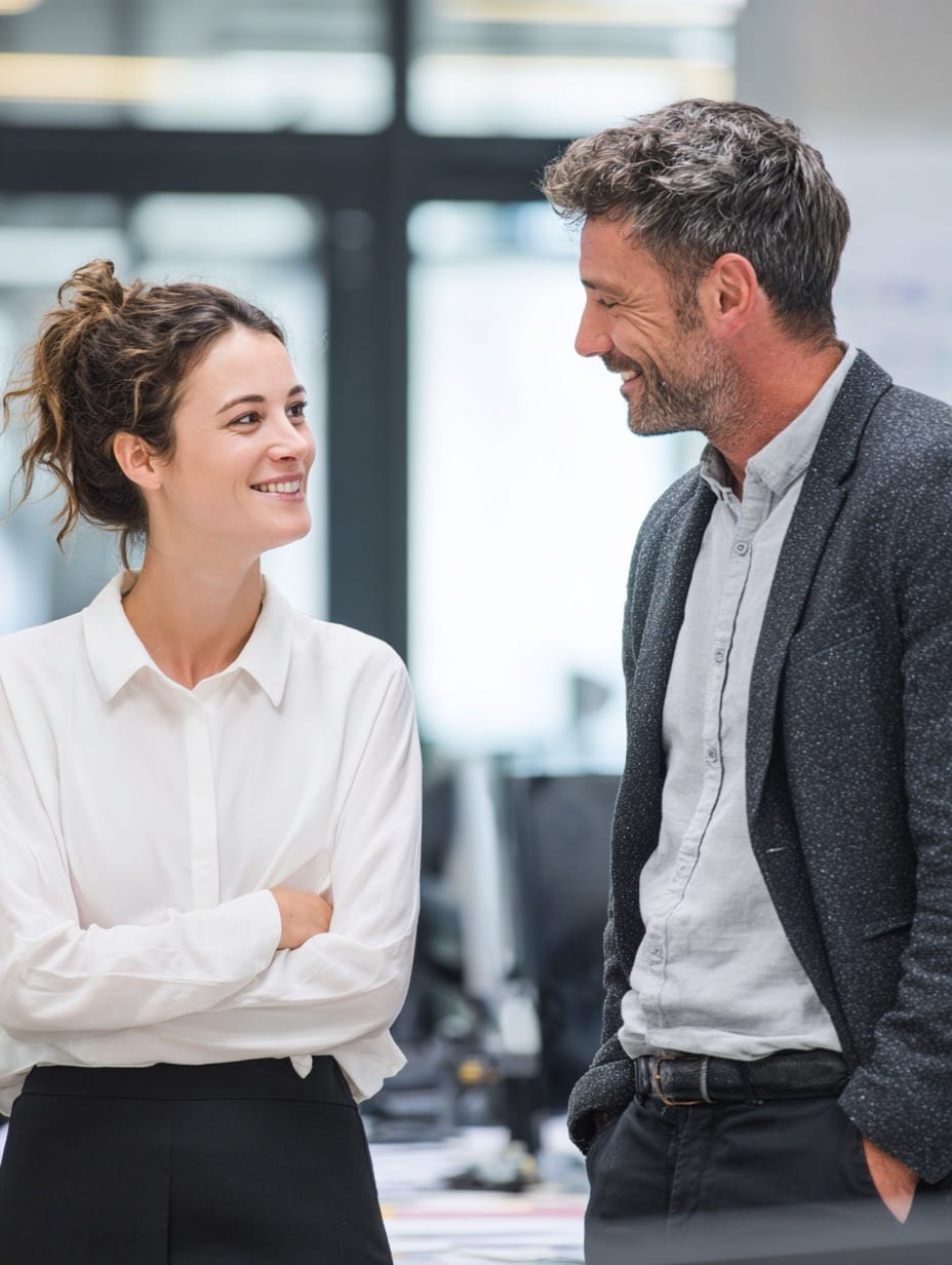 Professional employee explaining process
